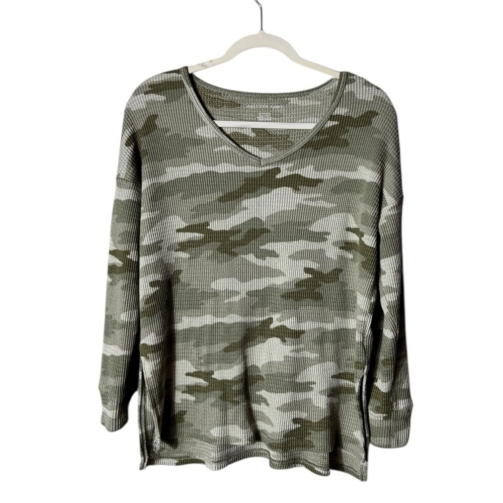 American Eagle Womens Thermal Camo Top Size XS Oversized Grunge Long‎ Sleeve